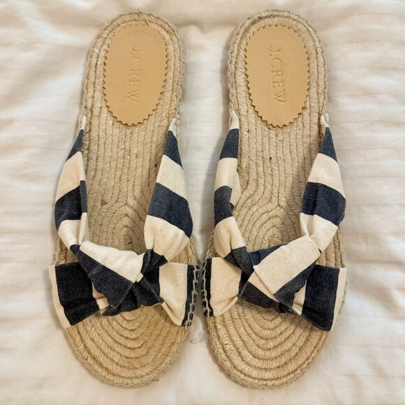 J. Crew Shoes - J. Crew Navy and White Striped Knotted Espadrilles Size 8